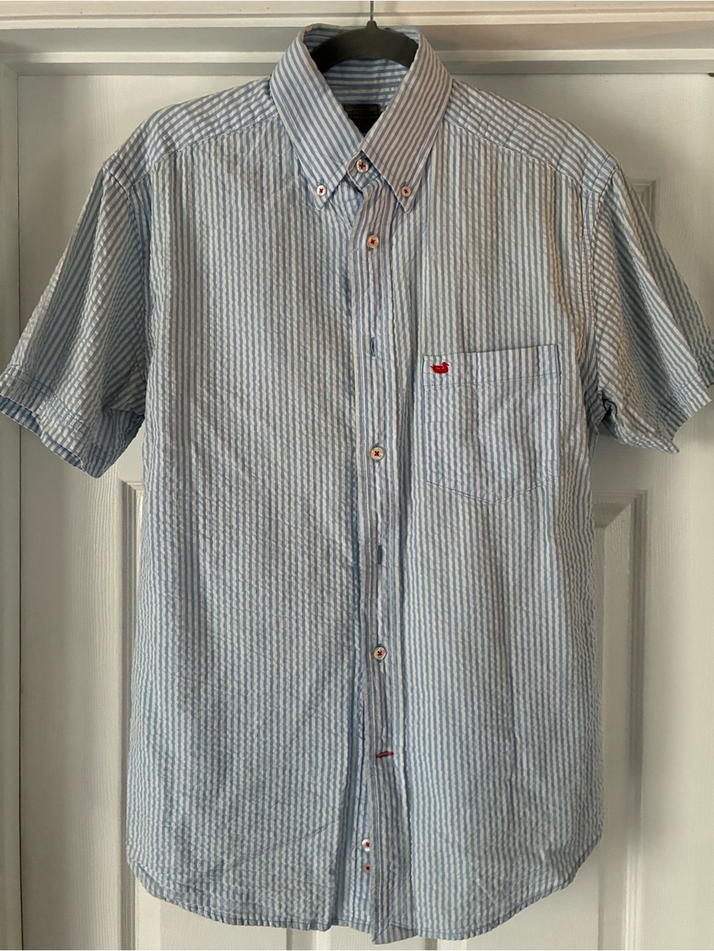 Men's Southern Marsh Light Blue Striped Short-Sleeve Button-Down Shirt Size M